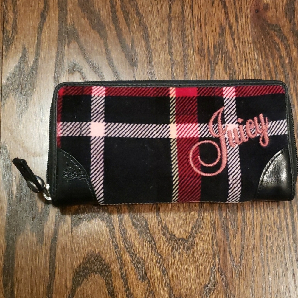 Juicy Couture Black, Red & Pink Plaid Zip Wallet